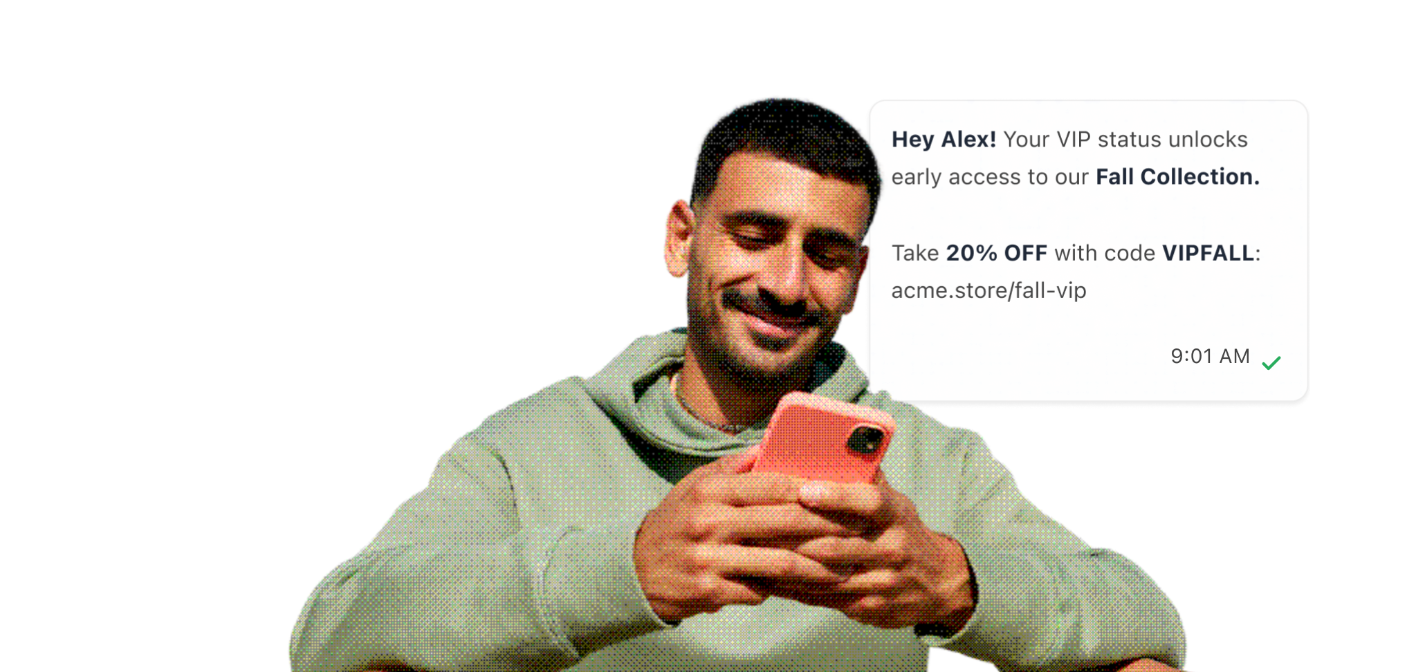 A customer reading a personalised early-access offer beside the delivery record it produced