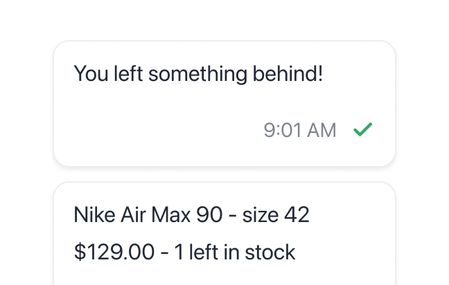 A vague you left something behind message beside one naming the exact item left in the cart