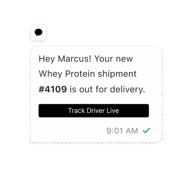 A shipping message arriving in the phone native inbox with a tracking link